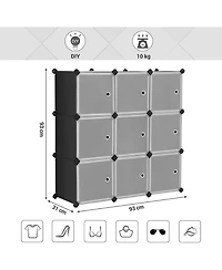 Songmics Home Modular Cube Storage Organizer, Set of 9 Plastic Cubes with Doors, Diy Closet Shelving Unit, Customizable Bookcase and Cabinet, Black an