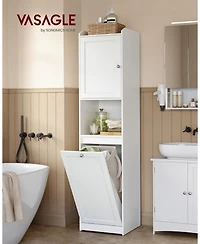 Songmics Home Tall Bathroom Cabinet (15.8" x 15.8" x 66.9") with removable laundry basket with handles, door compartment, Cloud White