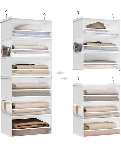 Songmics Home 6-Tier Hanging Closet Organizer, Foldable Fabric Shelf with Side Pockets, Bamboo Inserts & Metal Hooks , Cloud White