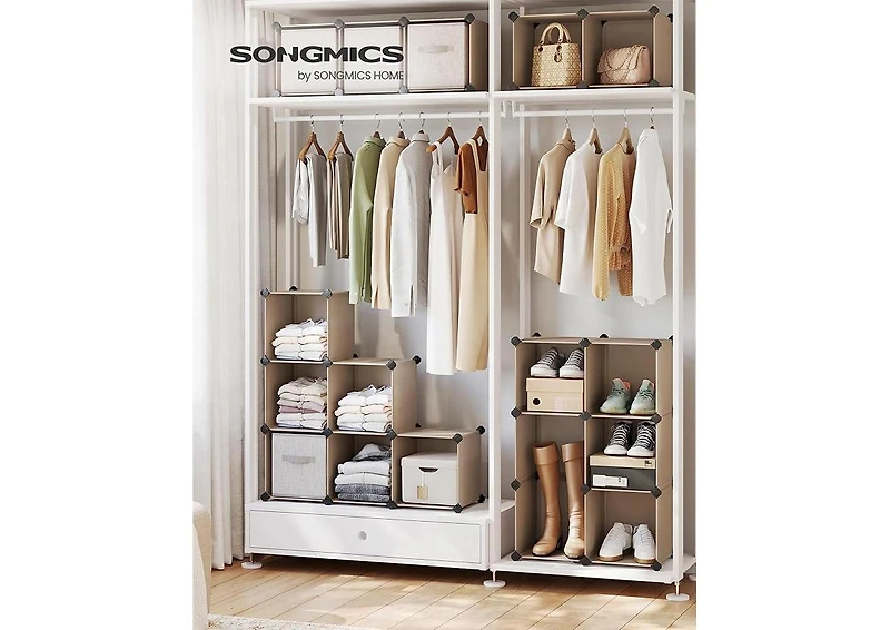 Songmics Home Modular Storage Set – Rustic Brown 16-Cube Shelf & 6-Cube Organizer, Customizable for Books, Clothes, and More