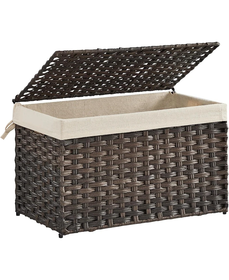 Songmics Home Storage Basket with Lid – 17.2 Gallons (65L) Foldable Woven Bin Handles, Metal Frame & Removable Liner for Blankets