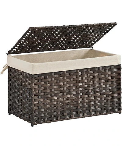 Songmics Home Storage Basket with Lid – 17.2 Gallons (65L) Foldable Woven Bin Handles, Metal Frame & Removable Liner for Blankets