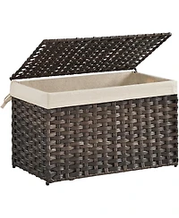 Songmics Home Storage Basket with Lid – 17.2 Gallons (65L) Foldable Woven Bin Handles, Metal Frame & Removable Liner for Blankets