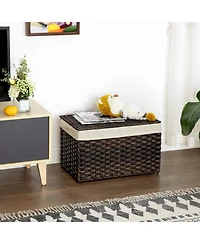 Songmics Home Storage Basket with Lid – 17.2 Gallons (65L) Foldable Woven Bin Handles, Metal Frame & Removable Liner for Blankets
