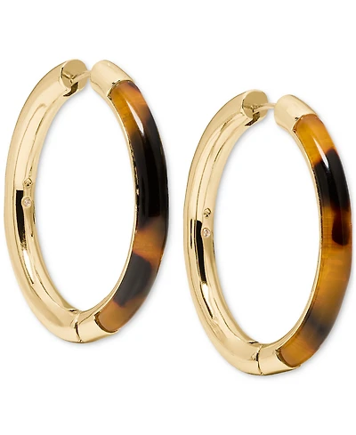 kate spade new york Gold-Tone Interlock Tortoise Medium Hoop Earrings, 1.34"