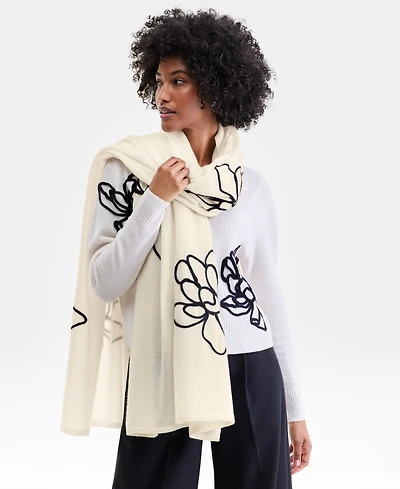 Charter Club Women's 100% Cashmere Embroidered Floral Oversized Scarf, Macy's Exclusive