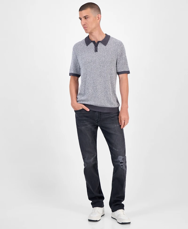 Guess Men's Isaac Short Sleeve Textured Polo Sweater