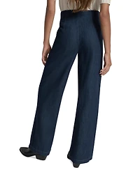 Dkny Jeans Women's Tab-Waist High Rise Wide Leg Cotton Denim Pants