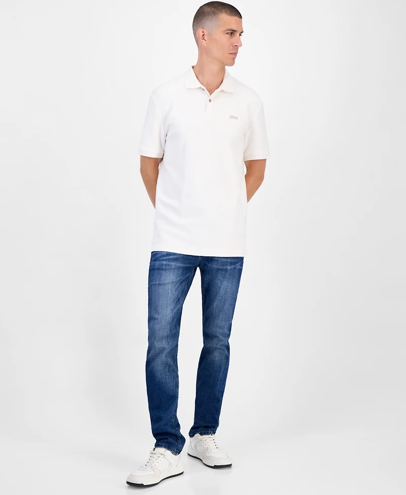 Guess Minimal Logo Short Sleeve Textured Polo Shirt