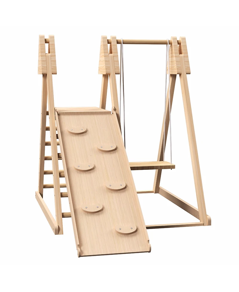 Cesicia 4-in-1 Juniper Indoor Play Gym - Jungle Gym Playset with Baby Swing, Slide, Ladder, and Climbing Wall