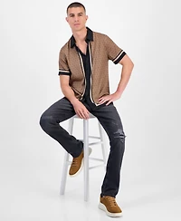 Guess Short Sleeve Geometric Border Charm Button-Front Shirt