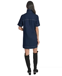 Dkny Jeans Women's Collared Short-Sleeve Denim Shift Dress