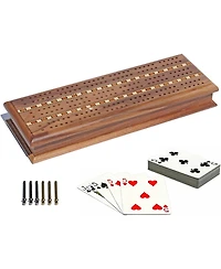 We Games 3 Track Sprint Cabinet Cribbage Set with Metal Pegs & 2 Card Decks