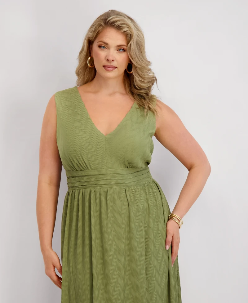 Siena Plus V-Neck Pleated Chiffon Midi Dress