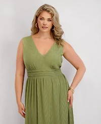 Siena Plus V-Neck Pleated Chiffon Midi Dress