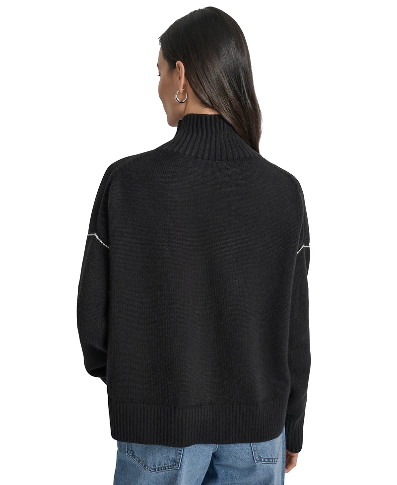 Dkny Jeans Women's Intarsia Logo Turtleneck Sweater