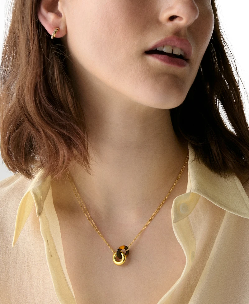 kate spade new york Gold-Tone Interlock Tortoise Pendant Necklace, 16" + 3" extender