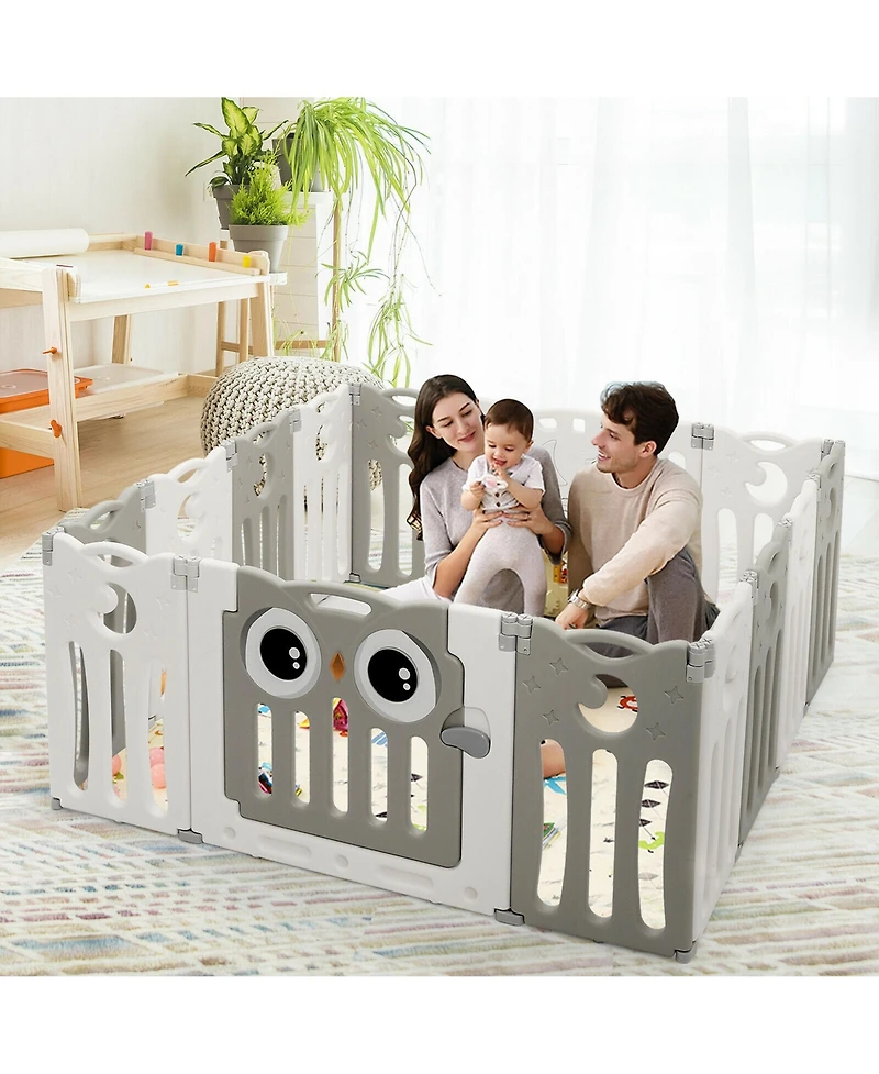 Gymax 14-Panel Baby Playpen Kids Activity Center Foldable Play Yard w/ Lock Door