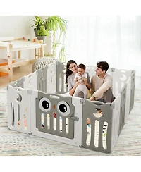 Gymax 14-Panel Baby Playpen Kids Activity Center Foldable Play Yard w/ Lock Door