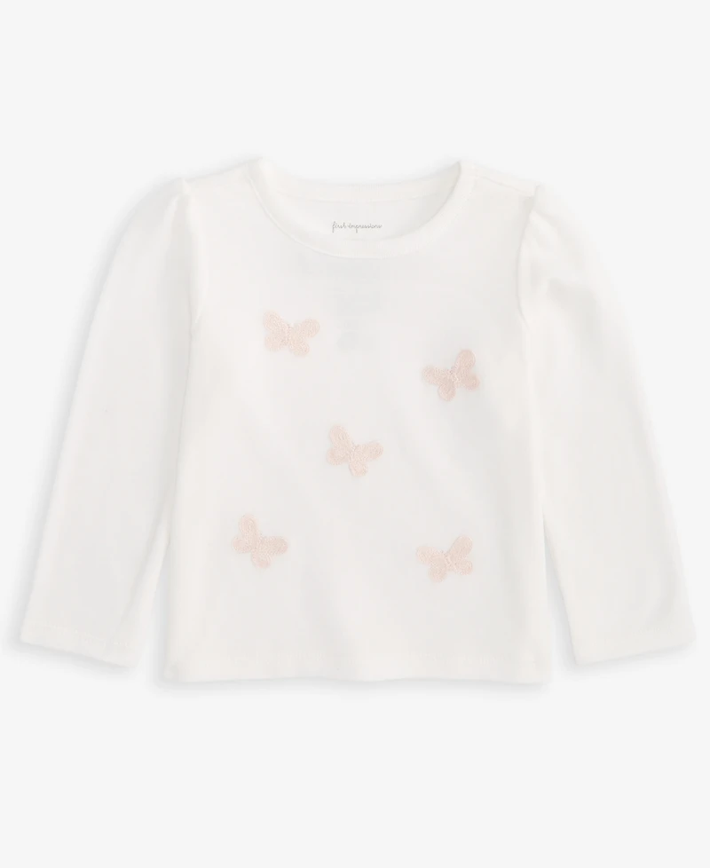 First Impressions Baby Girls Long Sleeve Embroidered Butterflies T-Shirt