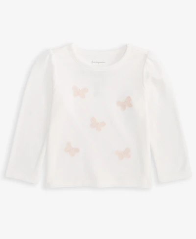 First Impressions Baby Girls Long Sleeve Embroidered Butterflies T-Shirt