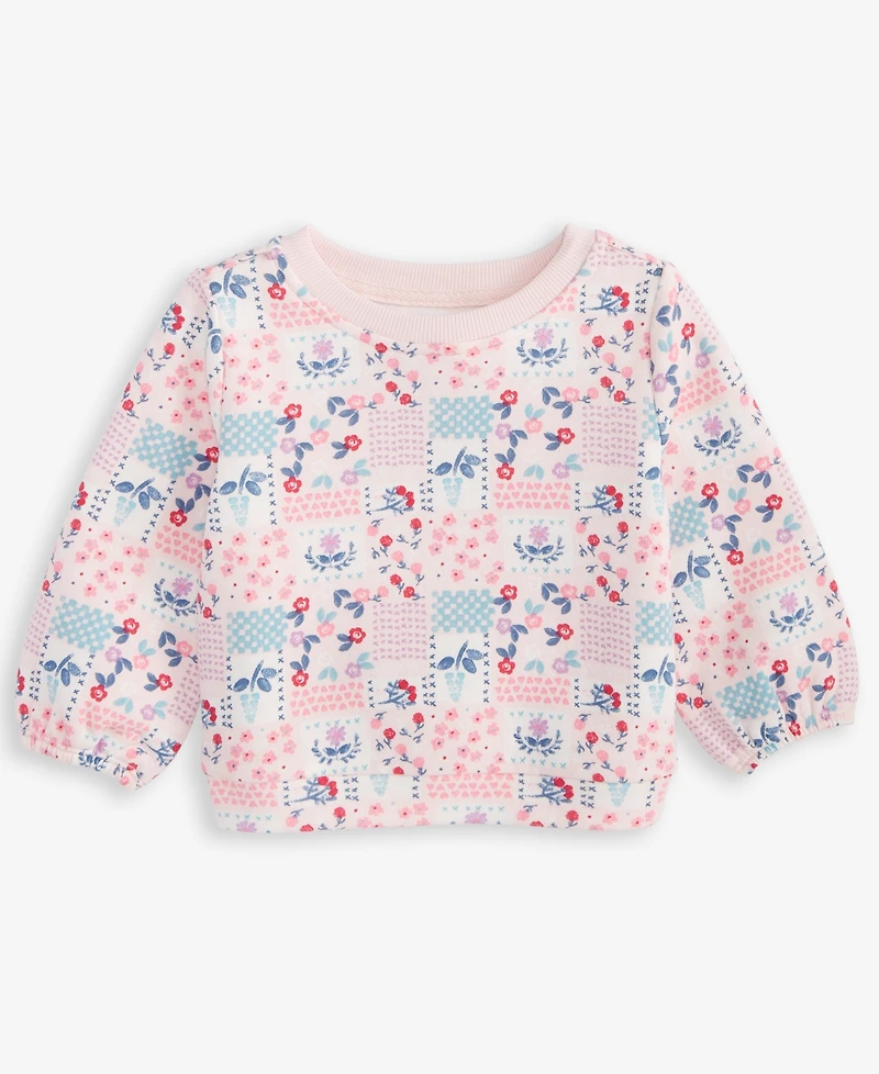 First Impressions Baby Girls Long-Sleeve Patchwork Floral-Print Fleece Sweatshirt, Exclusively at Macy's
