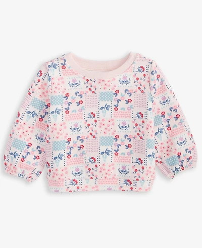 First Impressions Baby Girls Long-Sleeve Patchwork Floral-Print Fleece Sweatshirt, Exclusively at Macy's