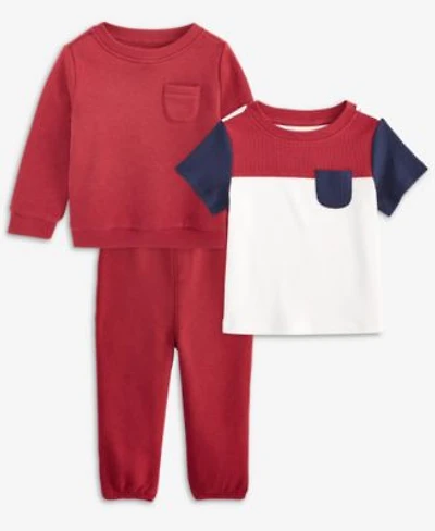 First Impressions Baby Boys Waffle Colorblocked T Shirt Fleece Sweatshirt Fleece Pants Exclusively At Macys