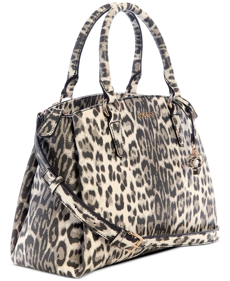 Guess Tinsley Medium Leopard Print Three Compartment Satchel