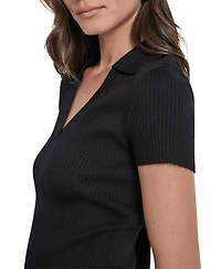 Dkny Jeans Womens Ribbed V-Neck Polo Sweater