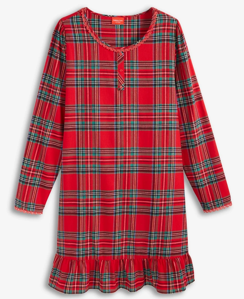 Holiday Lane's Women's Brinkley Plaid Flannel Sleep Dress Matching Family Pajamas, Created for Macy's