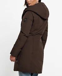 Guess Women's Asymmetric Zip-Front Hooded Puffer Coat