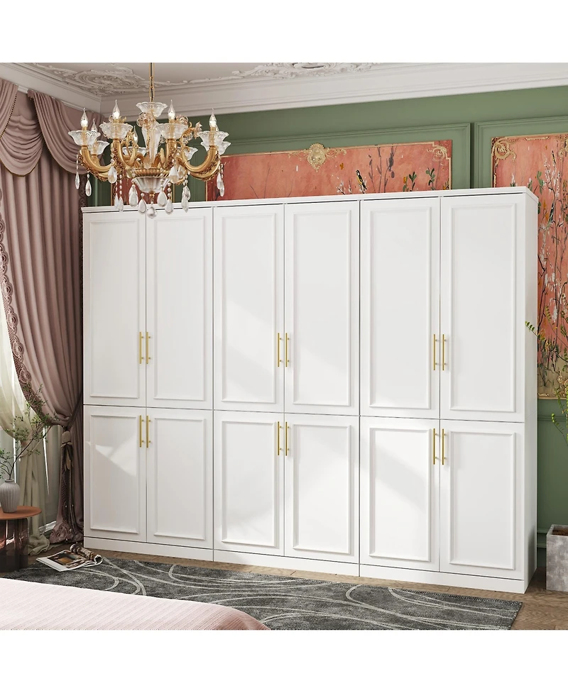 Modern white 4-door handle wardrobe, bedroom Armoire, Wooden Closet