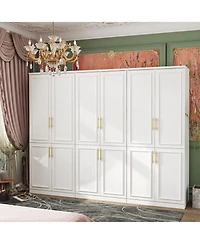 Modern white 4-door handle wardrobe, bedroom Armoire, Wooden Closet