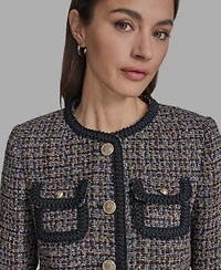 Bcbg Women's Braided-Trim Tweed Collarless Jacket
