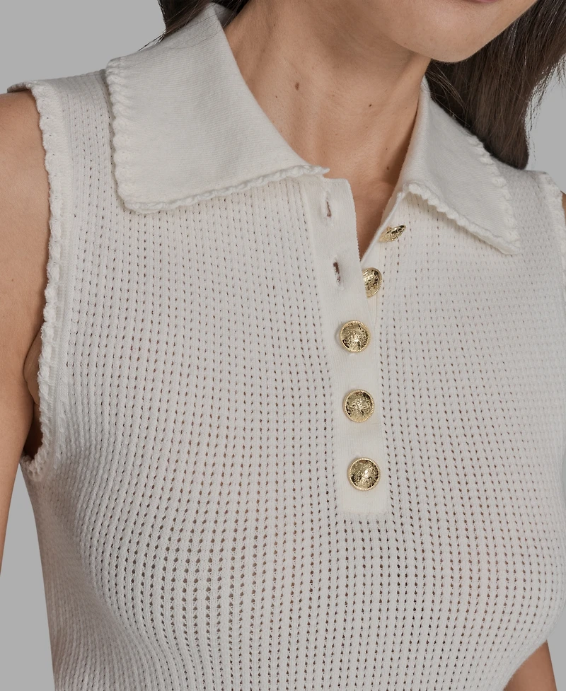 Bcbg Women's Cotton Collared Sleeveless Knit Top