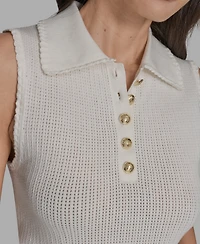Bcbg Women's Cotton Collared Sleeveless Knit Top