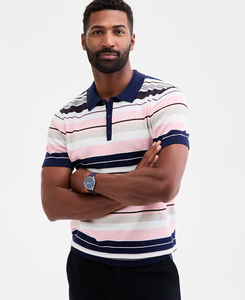 Club Room Men's Short Sleeve Striped Polo Sweater, Macy's Exclusive