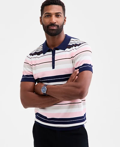 Club Room Men's Short Sleeve Striped Polo Sweater, Macy's Exclusive
