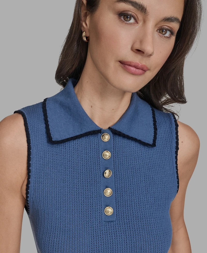 Bcbg Women's Cotton Tipped Collared Sleeveless Knit Top