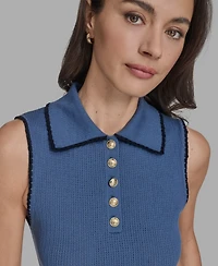 Bcbg Women's Cotton Tipped Collared Sleeveless Knit Top