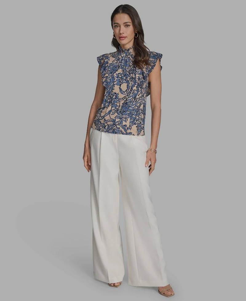 Bcbg Women's Printed Mock Neck Knit Flutter-Sleeve Top