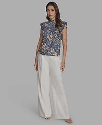 Bcbg Women's Printed Mock Neck Knit Flutter-Sleeve Top