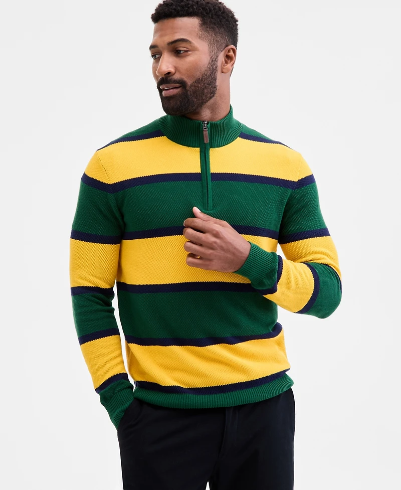 Club Room Men's Finley Stripe Cotton Pique Half-Zip Sweater, Macy's Exclusive