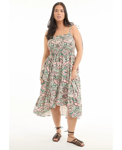 June + Vie Plus Tiered Smocked Midi Dress