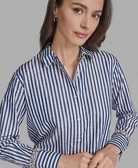 Bcbg Women's Striped Rhinestone-Cuff Shirt