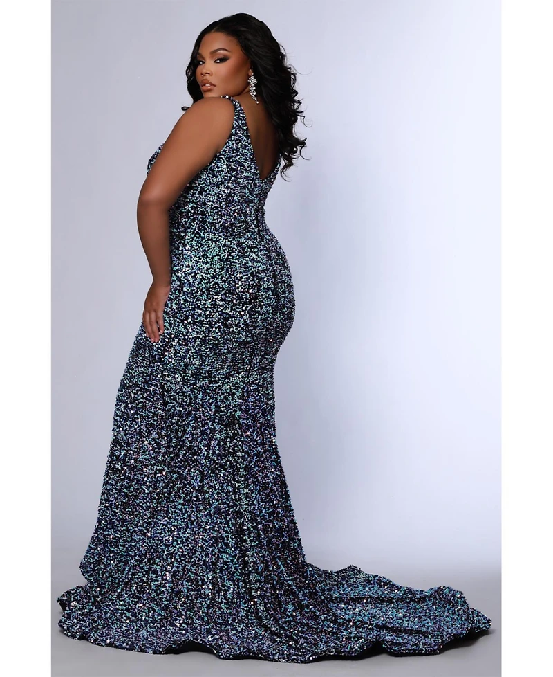 Johnathan Kayne for Sydney's Closet Women's V-Neck Mermaid Velvet Evening Gown