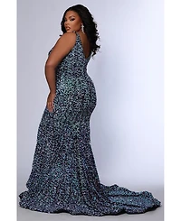 Johnathan Kayne for Sydney's Closet Women's V-Neck Mermaid Velvet Evening Gown