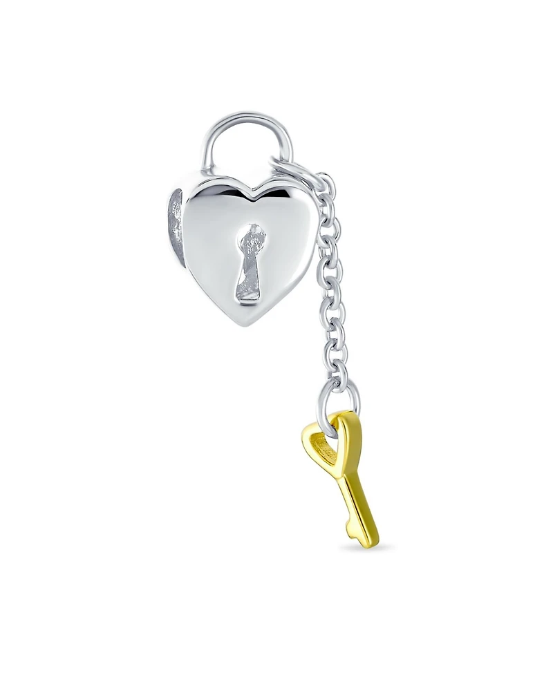 Bling Jewelry Two Tone Heart Lock & Key Charm Bead Gold Plated Sterling Silver Fits European Bracelet