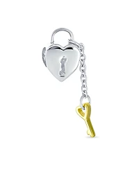 Bling Jewelry Two Tone Heart Lock & Key Charm Bead Gold Plated Sterling Silver Fits European Bracelet